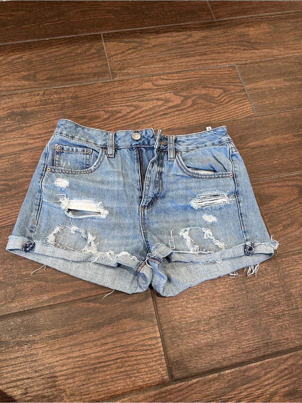 Garage Light Wash Ripped Denim Shorts